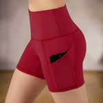 Red high waisted yoga shorts