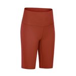 Red high waisted yoga shorts