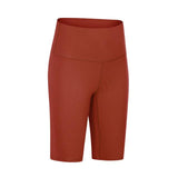 Red high waisted yoga shorts
