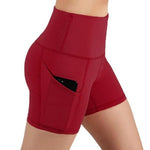 Red high waisted yoga shorts